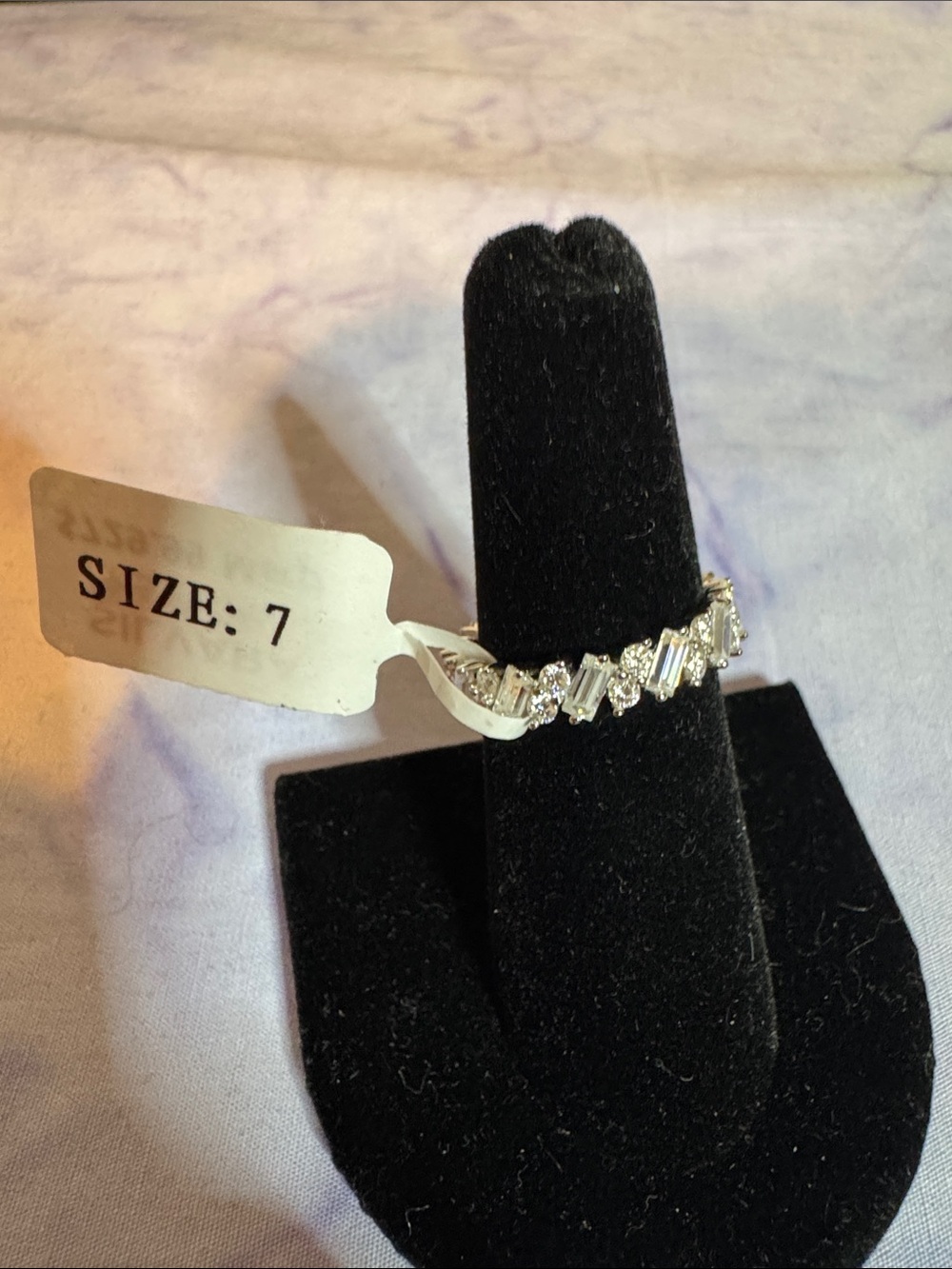 925 Silver Baguette & Round Moissanite Ring - Silver Tone - Picture 3 of 3